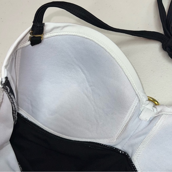 La Vie En Rose Women's Black & White Halter Tankini Gold Ruche with Padding Sz S - Picture 8 of 11